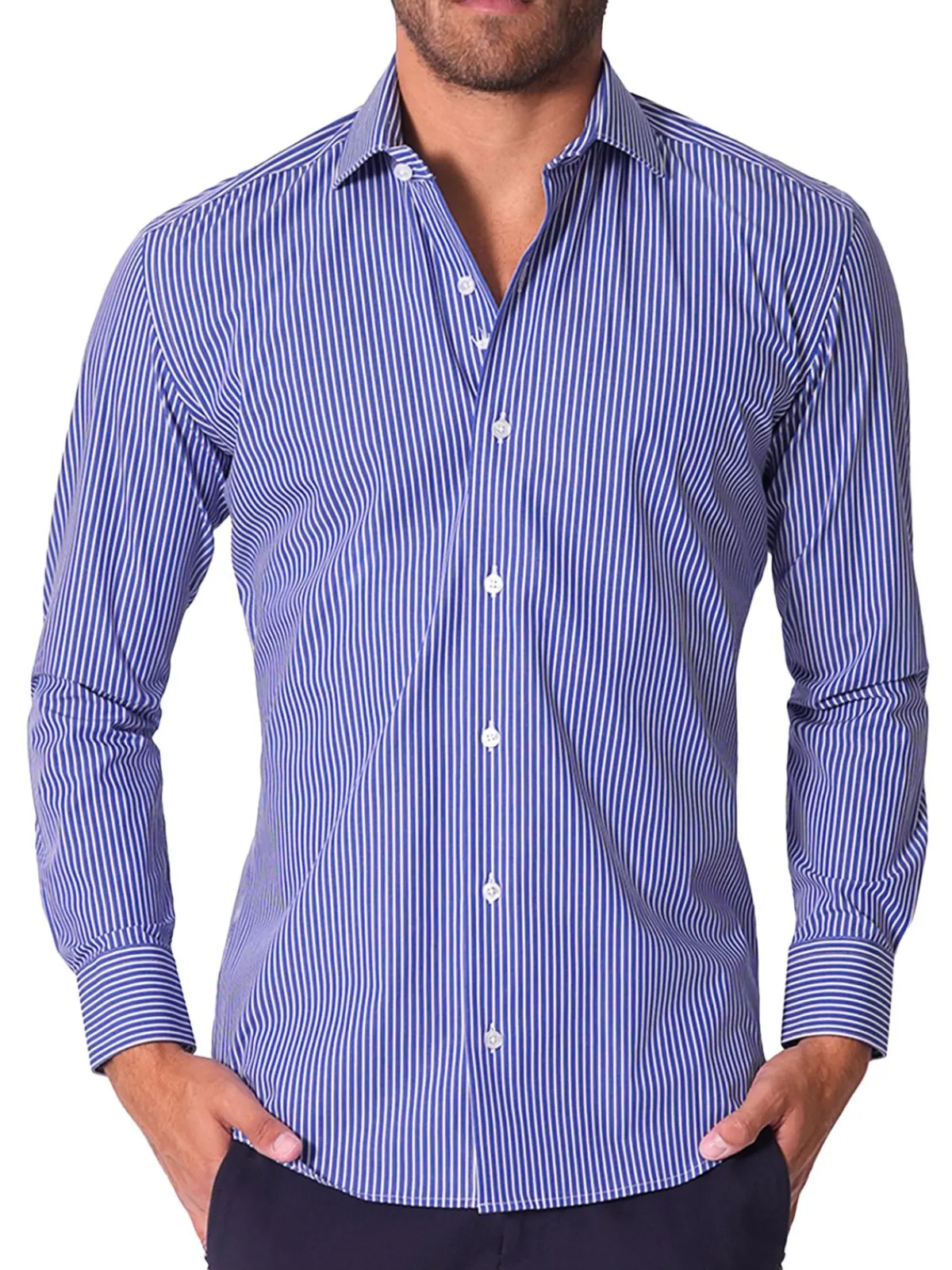Bertigo Casual Button-Down Shirts|Charlie Striped Shirt Navy
