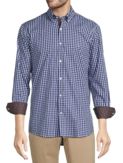 TailorByrd Casual Button-Down Shirts|Checked Button Down Collar Shirt Navy