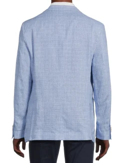 TailorByrd Blazers & Sportcoats|Checked Linen Blend Sportcoat Blue