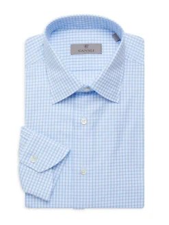 Canali Dress Shirts|Checked Modern Fit Dress Shirt Light Blue