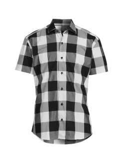 Bertigo Casual Button-Down Shirts|Checked Short Sleeve Button Down Shirt Black