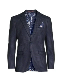 Soul of London Blazers & Sportcoats|Checked Single Breasted Blazer Royal Blue