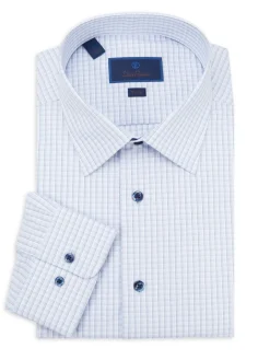 David Donahue Dress Shirts|Checked Trim Fit Dress Shirt Blue