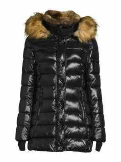Women S13 Chelsea Faux Fur Glossy Puffer Jacket