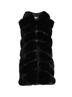 BELLE FARE Wraps & Capes|Chevron Faux Fur Longline Hooded Vest Black