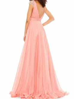 Women Mac Duggal Chiffon Cap Sleeve A Line Gown