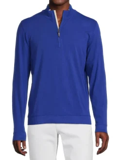 J.McLaughlin Sweaters|Clermont Pima Cotton Blend Zip Up Pullover Royal Blue