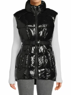 Women DKNY Coated Belted Puffer Vest