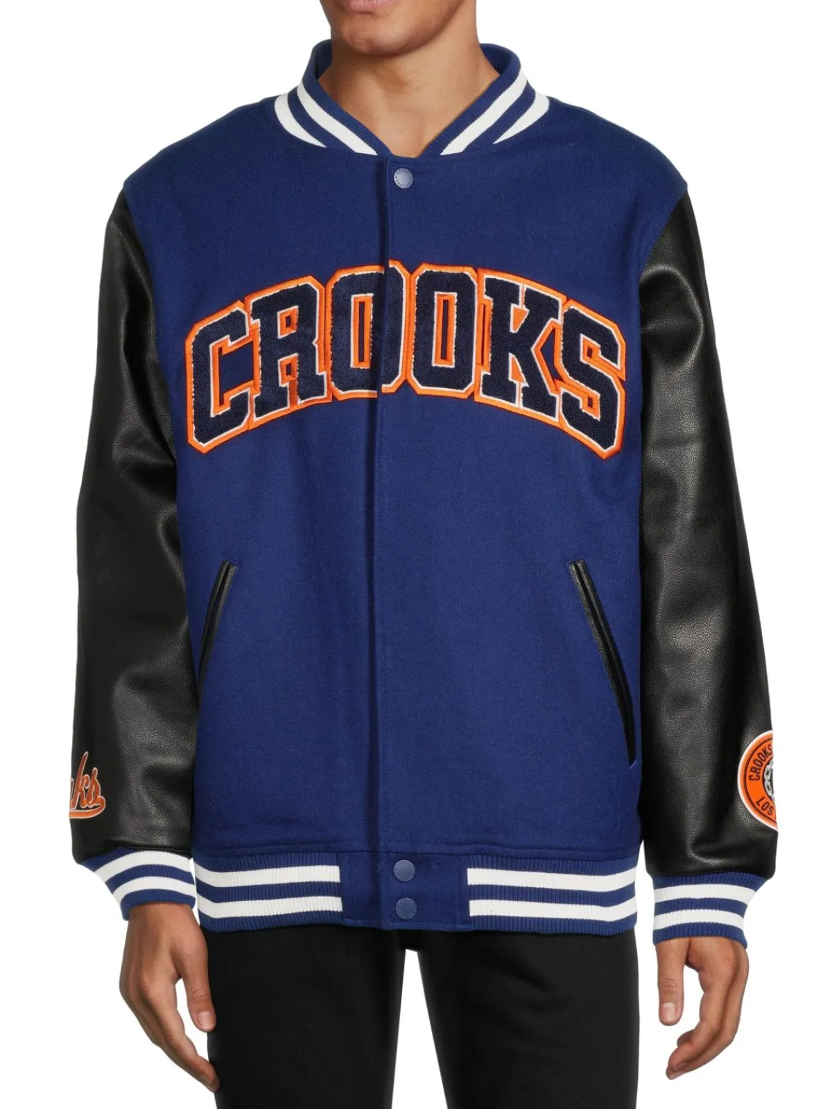 Crooks & Castles Coats & Jackets|Collegiate Logo Varsity Jacket Navy