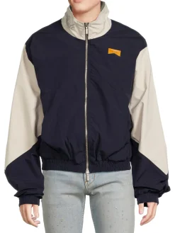 R H U D E Coats & Jackets|Colorblocked Logo Jacket Navy