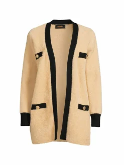 Women Renee C. Contrast Trim Wool Blend Open Front Cardigan