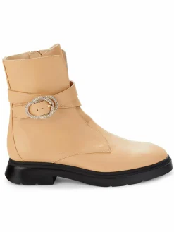 Stuart Weitzman Crystal Buckle Leather Ankle Boots