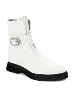 Stuart Weitzman Crystal Buckle Leather Ankle Boots