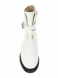 Stuart Weitzman Crystal Buckle Leather Ankle Boots