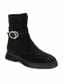 Stuart Weitzman Crystal Buckle Suede Ankle Boots