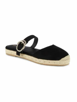 Stuart Weitzman Crystal Buckle Suede Espadrilles