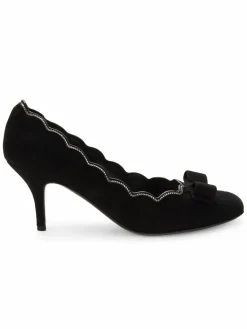 FERRAGAMO Crystal Studded Suede Scalloped Pumps