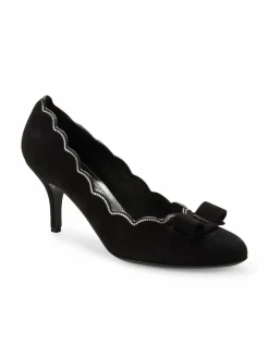 FERRAGAMO Crystal Studded Suede Scalloped Pumps