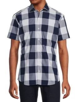 Bertigo Casual Button-Down Shirts|Darius Checked Shirt Navy