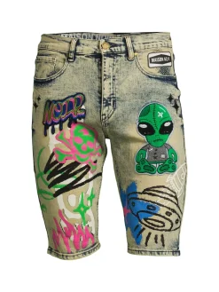 MAISON NOIR Shorts|Dazed Mid Rise Graphic Denim Shorts Multi