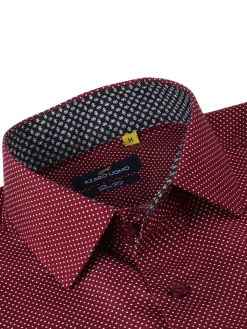 Azaro Uomo Dress Shirts|Dot Print Shirt Burgundy
