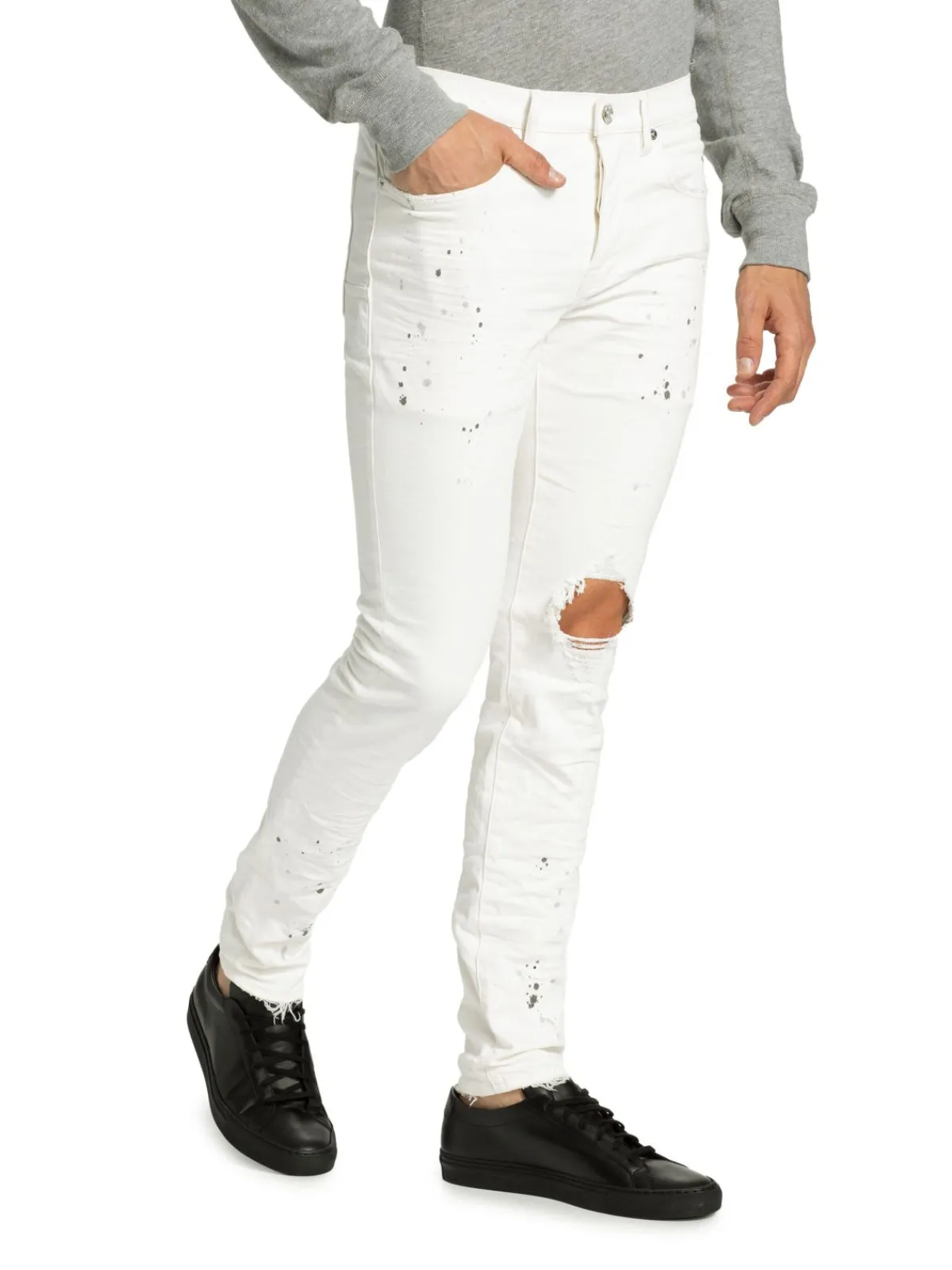 Purple Brand Jeans|D-P001-Optic Paint Blowout Jeans Optic White