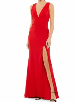 Women Mac Duggal Draped High Slit Gown