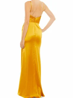 Women Mac Duggal Draped Satin Slit Gown