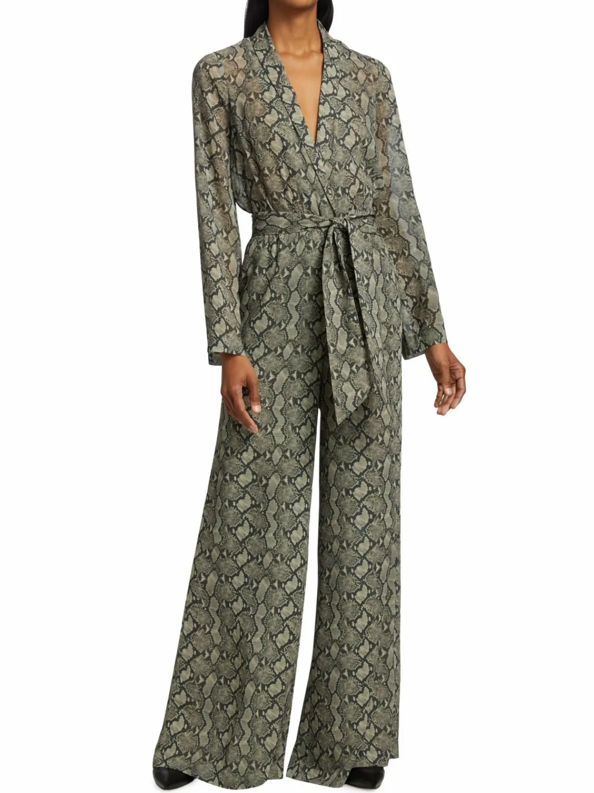 Women L'AGENCE Echo Belted Snakeskin-Print Jumpsuit
