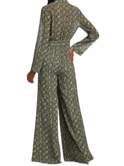 Women L'AGENCE Echo Belted Snakeskin-Print Jumpsuit