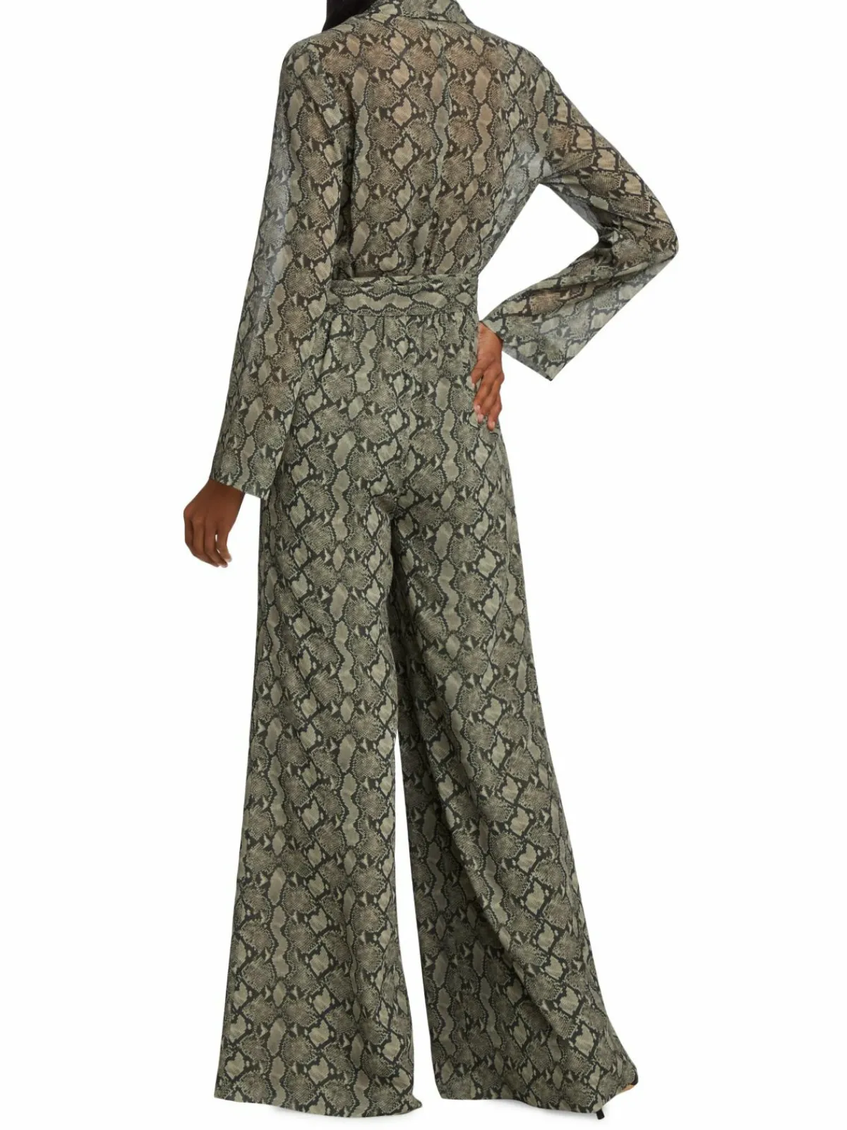 Women L'AGENCE Echo Belted Snakeskin-Print Jumpsuit
