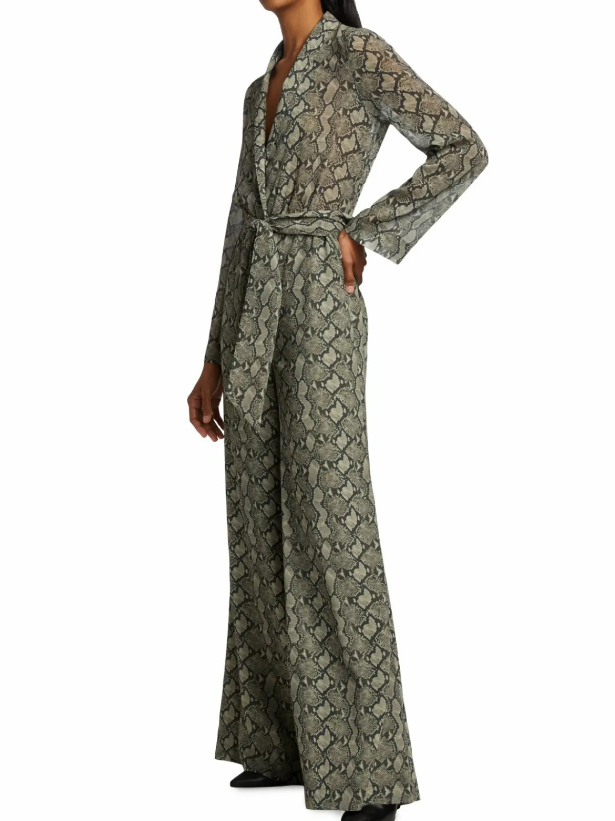 Women L'AGENCE Echo Belted Snakeskin-Print Jumpsuit