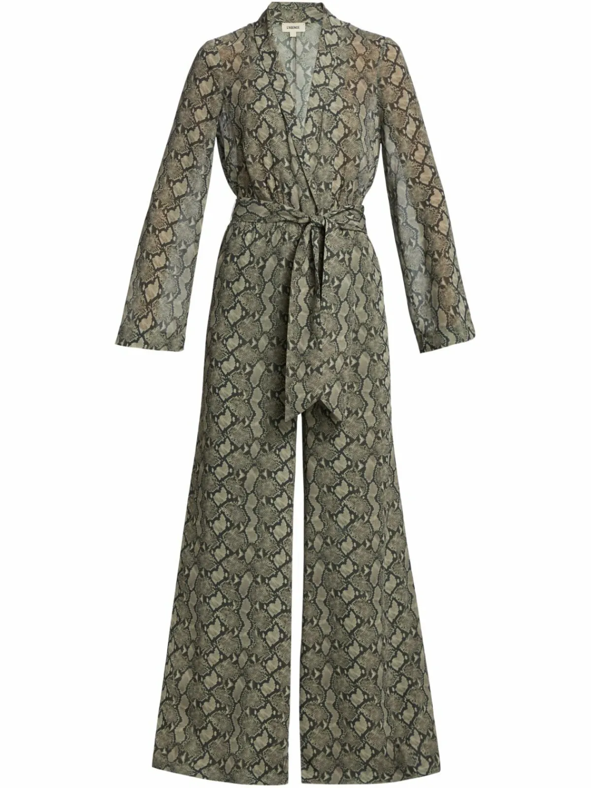 Women L'AGENCE Echo Belted Snakeskin-Print Jumpsuit