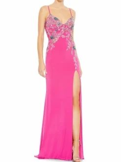Women Mac Duggal Embellished Backless Slit Gown