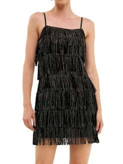 Women Endless Rose Embellished Suede Fringe Mini Dress