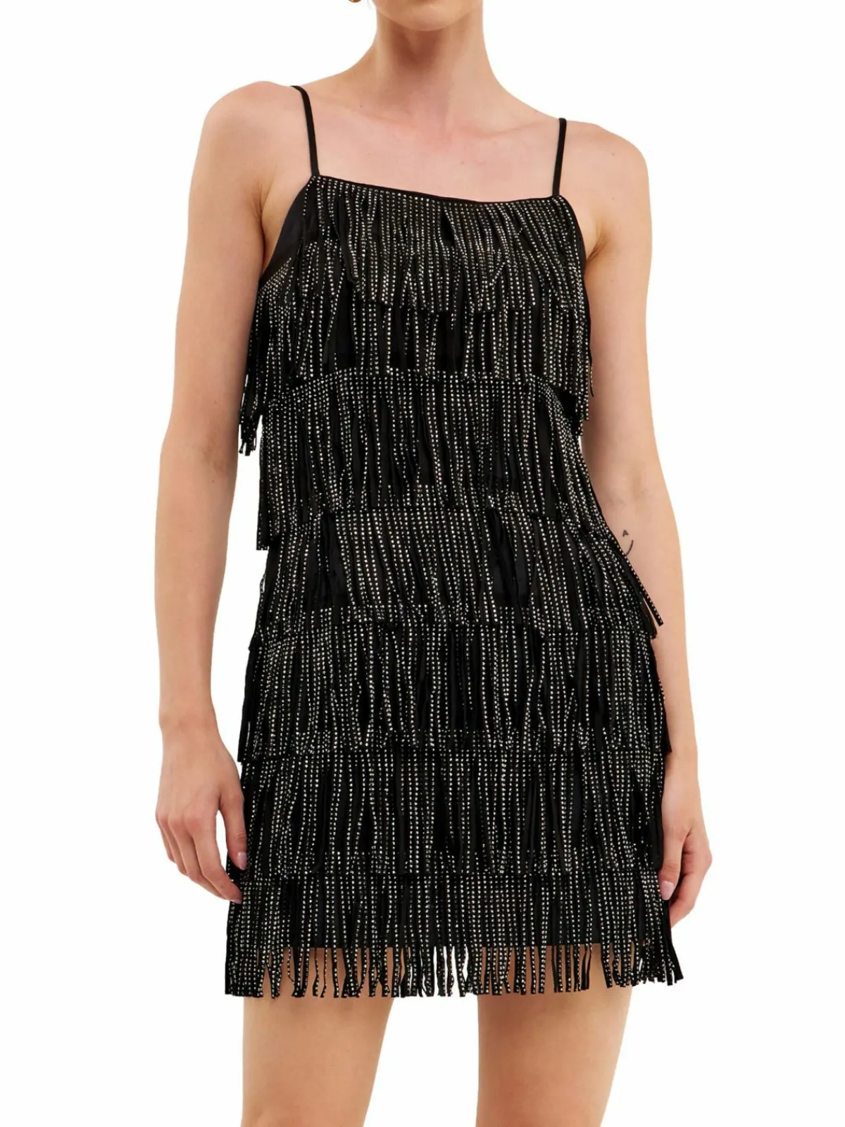 Women Endless Rose Embellished Suede Fringe Mini Dress