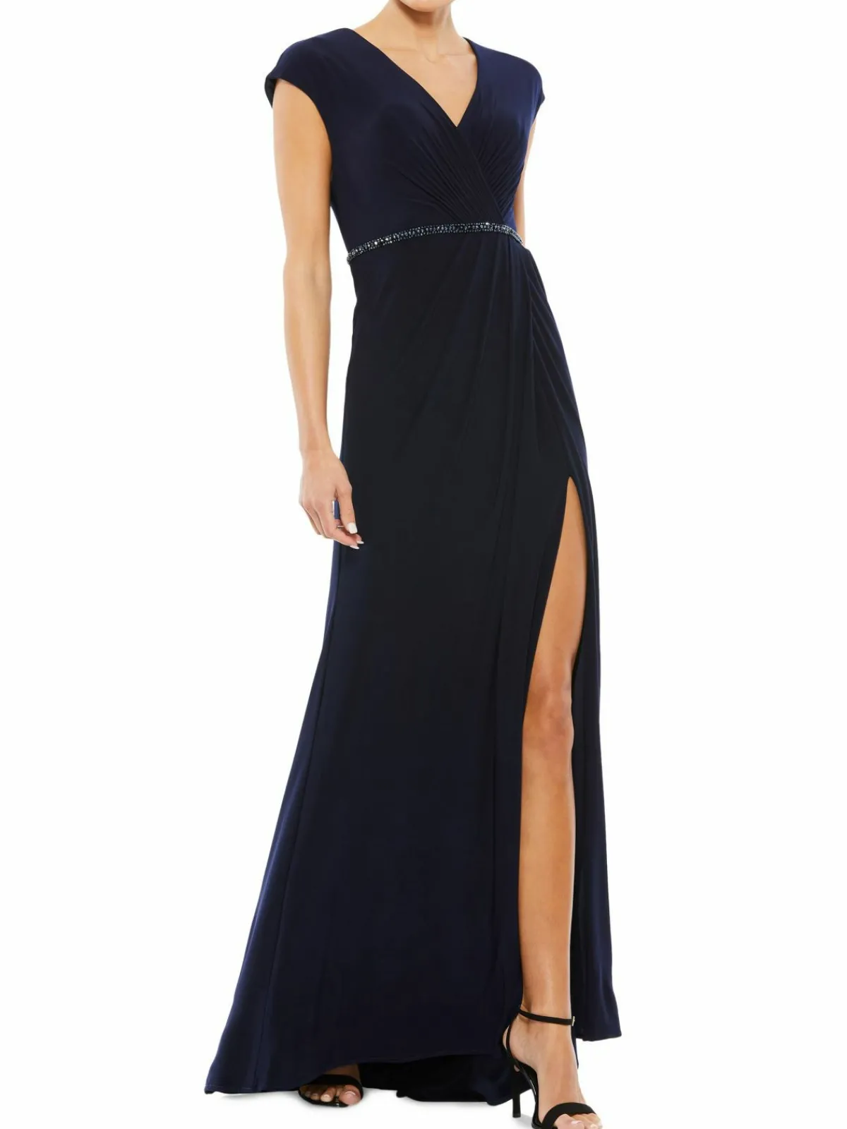 Women Mac Duggal Embellished Waist Faux Wrap Gown