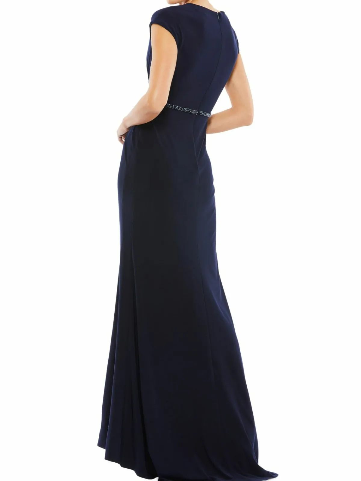 Women Mac Duggal Embellished Waist Faux Wrap Gown