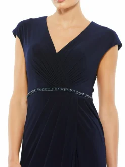 Women Mac Duggal Embellished Waist Faux Wrap Gown