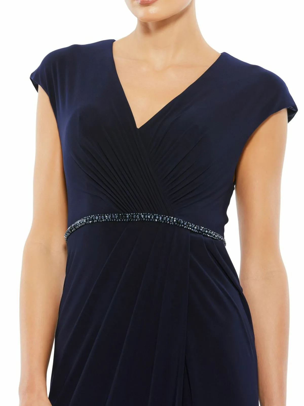 Women Mac Duggal Embellished Waist Faux Wrap Gown