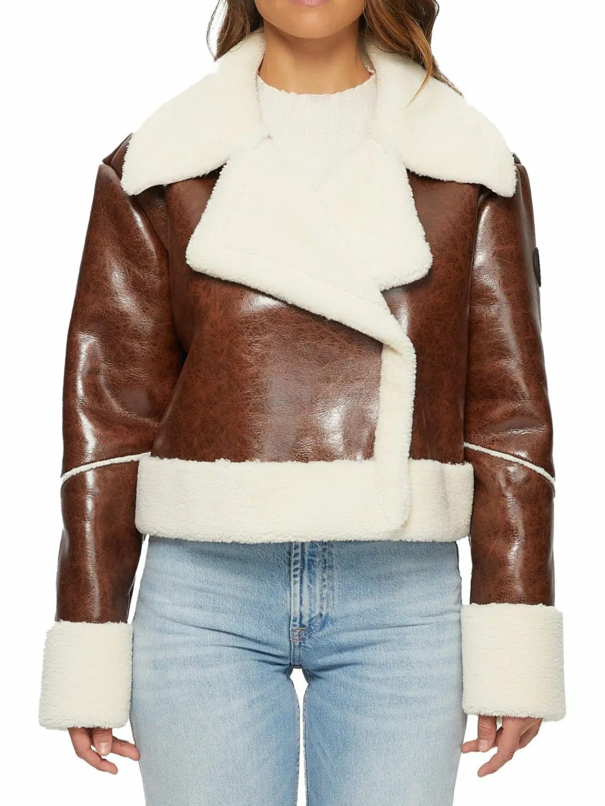 Women NOIZE Emika Faux Leather Crop Moto Jacket