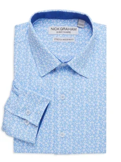 Nick Graham Dress Shirts|Everywhere Stretch Modern Fit Floral Sport Shirt Light Blue