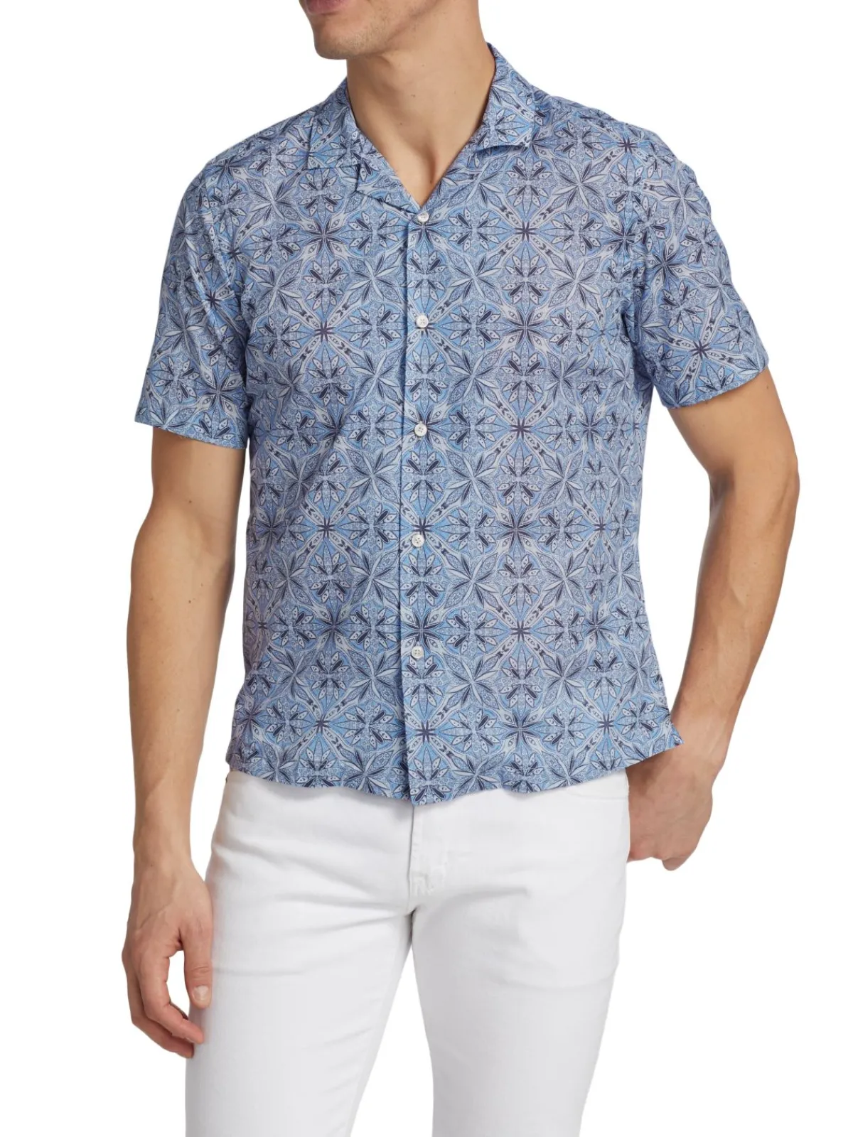 Saks Fifth Avenue Casual Button-Down Shirts|Exploded Medallion Shirt Light Blue