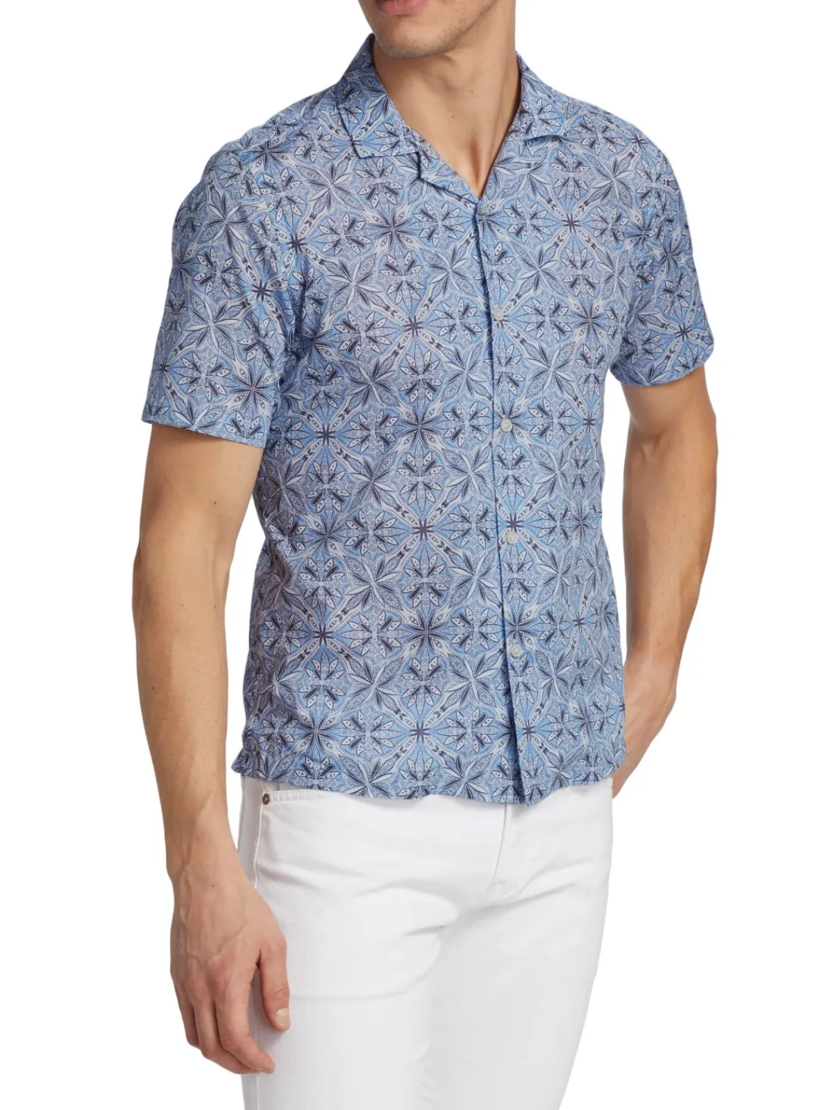 Saks Fifth Avenue Casual Button-Down Shirts|Exploded Medallion Shirt Light Blue