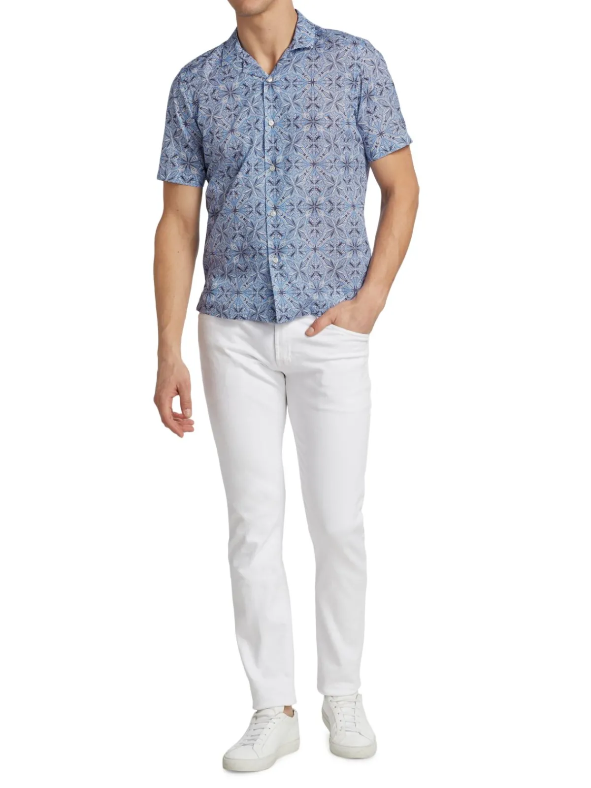 Saks Fifth Avenue Casual Button-Down Shirts|Exploded Medallion Shirt Light Blue