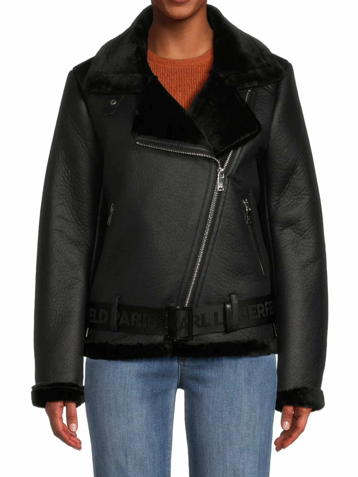 Women Karl Lagerfeld Paris Faux Fur Faux Leather Biker Jacket