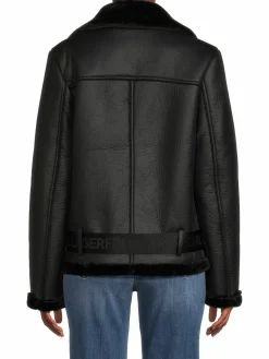 Women Karl Lagerfeld Paris Faux Fur Faux Leather Biker Jacket