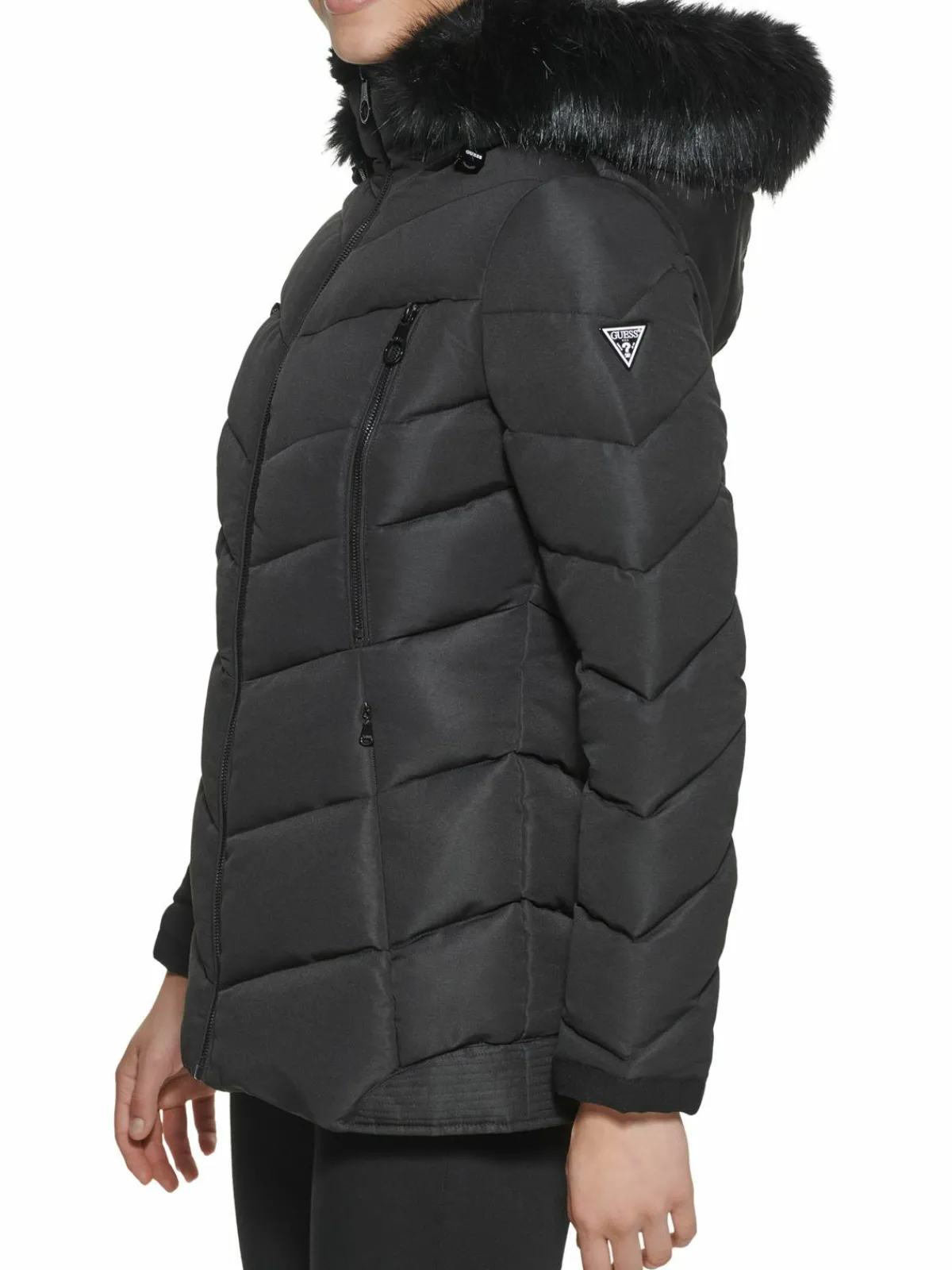 Women Guess Faux Fur Lined Hooded Puffer Jacket