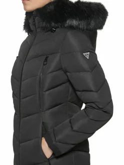 Women Guess Faux Fur Lined Hooded Puffer Jacket