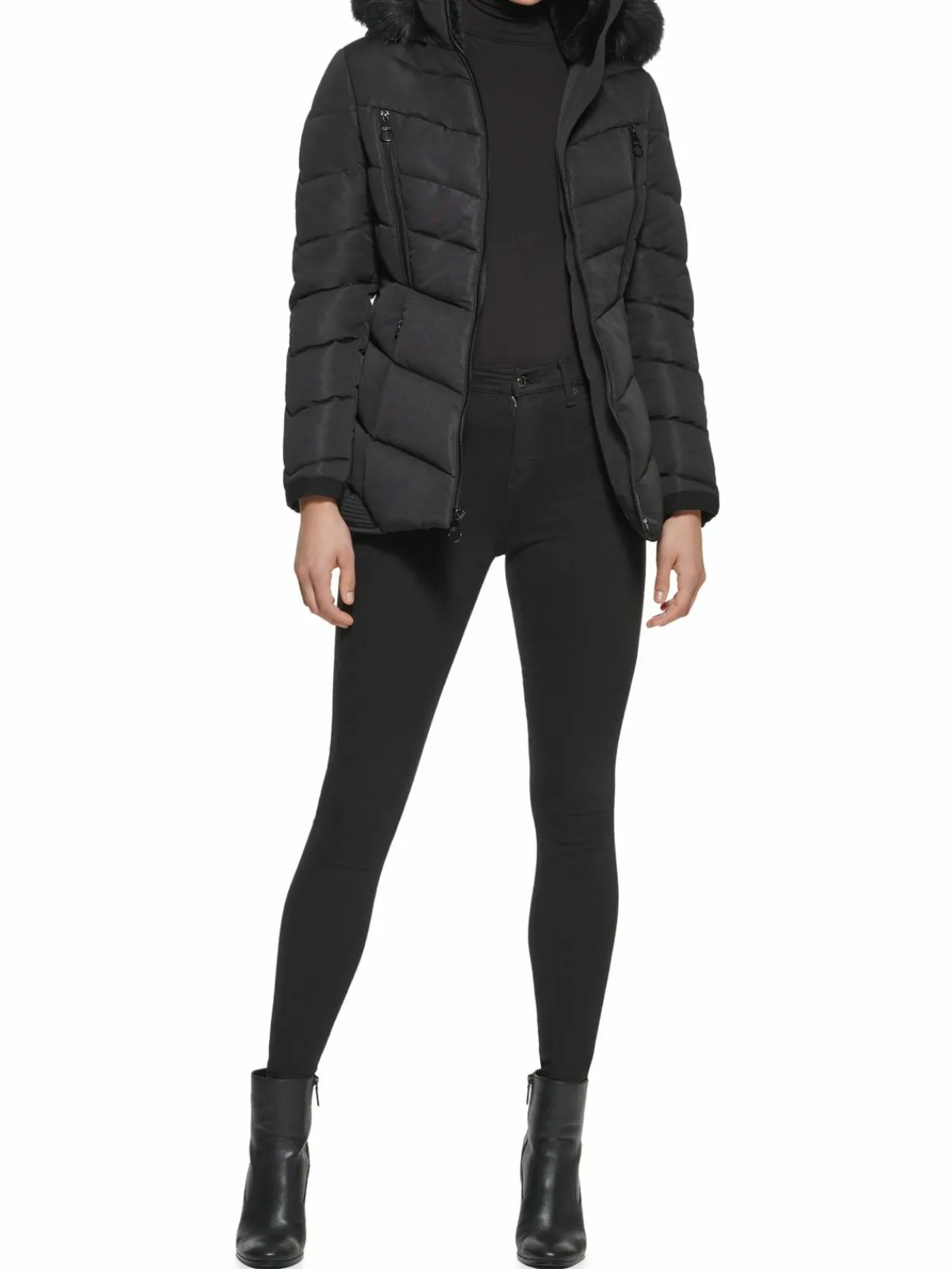 Women Guess Faux Fur Lined Hooded Puffer Jacket